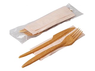Söögiriistade komplekt (kahvel, nuga ja salvrätik), fiiberkiust
