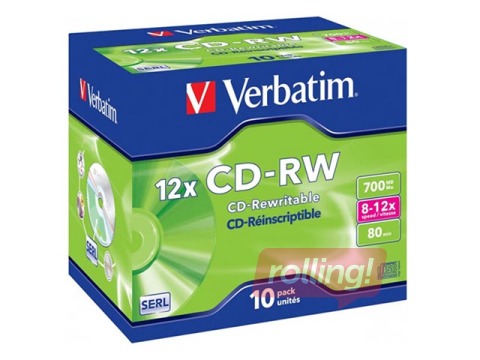 CD-RW toorikud Verbatim SERL 700 MB 8x-12x Colour, 10 tk.