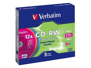 CD-RW toorikud Verbatim SERL 700 MB 8x-12x Colour, 5 tk. Slim