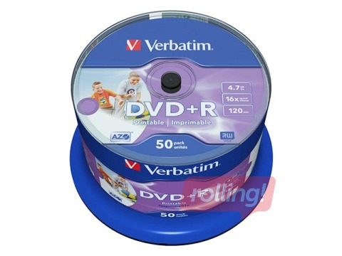 DVD+R toorikud Verbatim AZO 4.7GB 16x Wide Printable non ID, 50 tk.