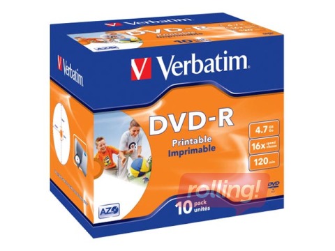 DVD-R toorikud Verbatim DVD-R AZO 4.7GB 16x Printable, ID Branded,10 Pack Jewel