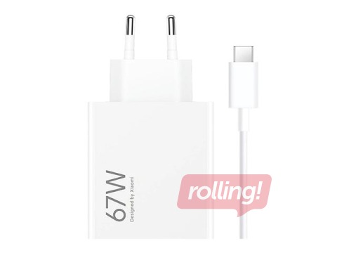 Laadija Xiaomi, HyperCharge Combo, 67W, USB-A kuni USB-C, valge