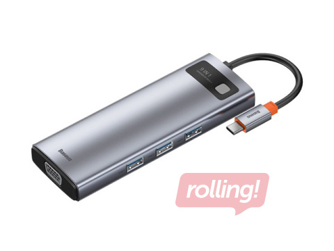 Mitme pordiga adapter Baseus 9in1 Metal Gleam Series,USB-C to 3xUSB 3.0+HDMI+USB-C PD+Ethernet RJ45+microSD/SD + VGA