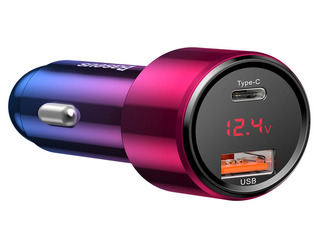 Autolaadija Baseus Magic USB + USB-C QC 4.0 PD 45W autolaadija (punane-sinine).