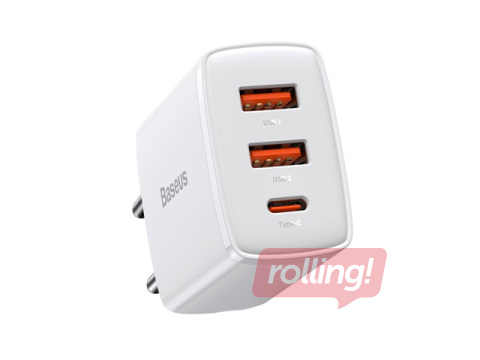 Laadija Baseus QC USB Type C + 2x USB, 30 W, valge