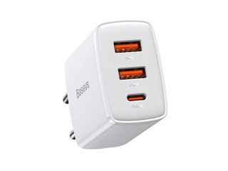 Laadija Baseus QC USB Type C + 2x USB, 30 W, valge