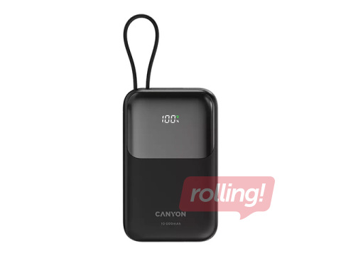 Mobiililaadija Canyon OnPower 101, 10000mAh, PD 22,5W, kaabliga, must