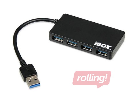 IcyBox 4x Port USB 3.0 Hub, Slim, Black