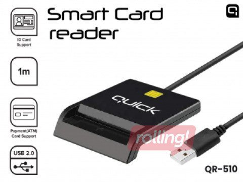 Kiipkaardilugeja Quick QR-510 nutika ID-kaardi lugeja USB-A isane, must