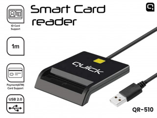 Kiipkaardilugeja Quick QR-510 nutika ID-kaardi lugeja USB-A isane, must