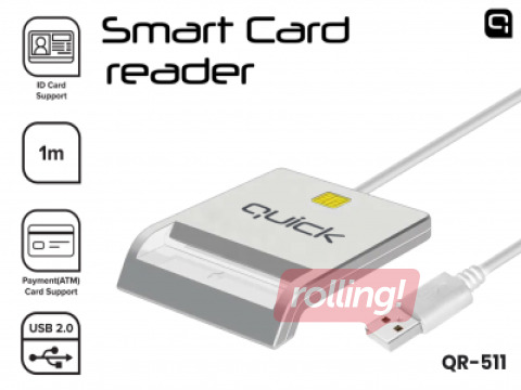 Kiipkaardilugeja Quick QR-511 nutika ID-kaardi lugeja USB-A isane, valge