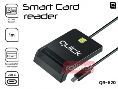 Kiipkaardilugeja Quick QR-520 nutika ID-kaardi lugeja USB-C