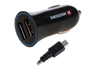 Swissten Premium Auto Lādētājs 12 / 24V / 1A + 2.1A un Micro USB vads 1.5m, Melns