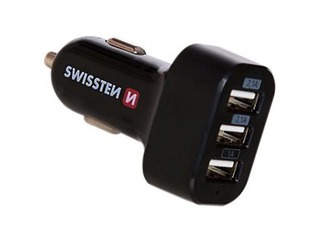 Swissten Triple Premium Auto Lādētājs USB 2.1A + 2.1A + 1A, Melns