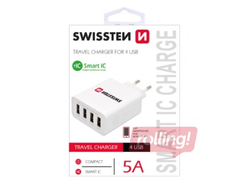 Swissten Smart IC Premium Travel Charger USB 4x 2.1A / 20W / 4A With Automatic Optimal Power Charging, White
