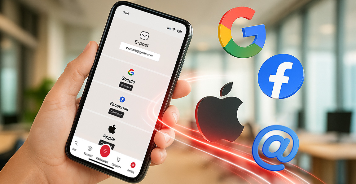 Autoriseerimine rolling.ee-s e-posti, Facebooki, Google’i või Apple’i kontoga 