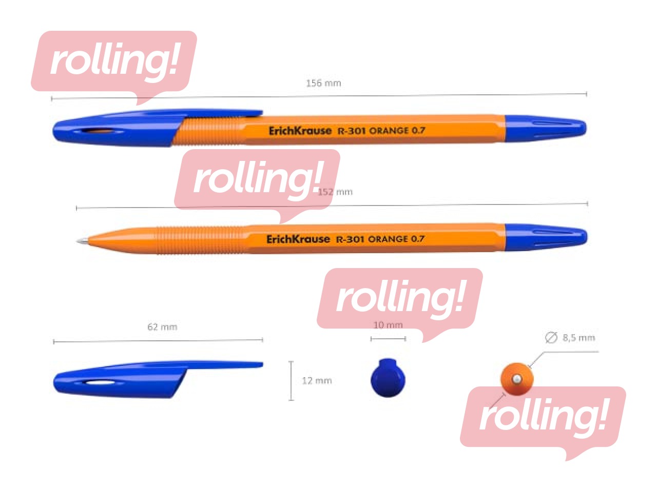 Pastapliiats ErichKrause R-301 ORANGE, 0.7mm, sinine