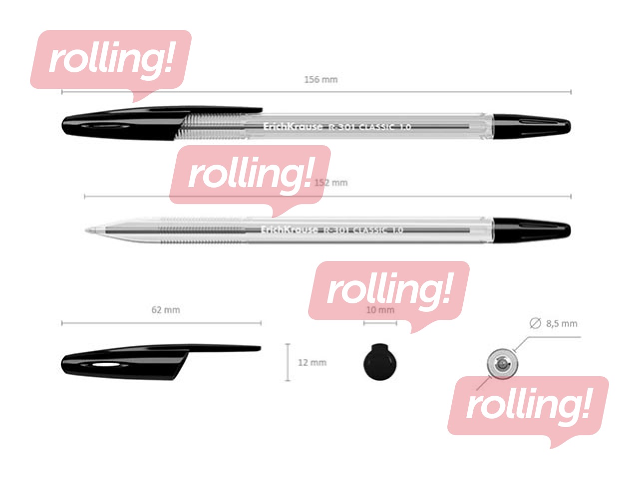 Pastapliiats ErichKrause R-301 Classic Stick 1.0, tindi värv: must