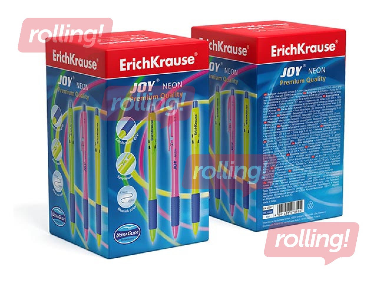 Sissetõmmatav pastapliiats ErichKrause JOY Neon, Ultra Glide Technology, tindi värv: sinine