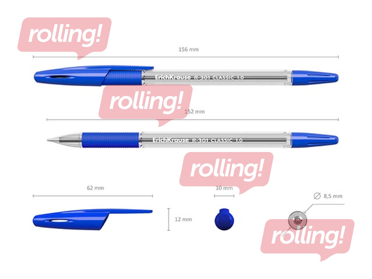 Ручка шариковая ErichKrause R-301 Classic Stick&Grip 1.0, цвет чернил синий 