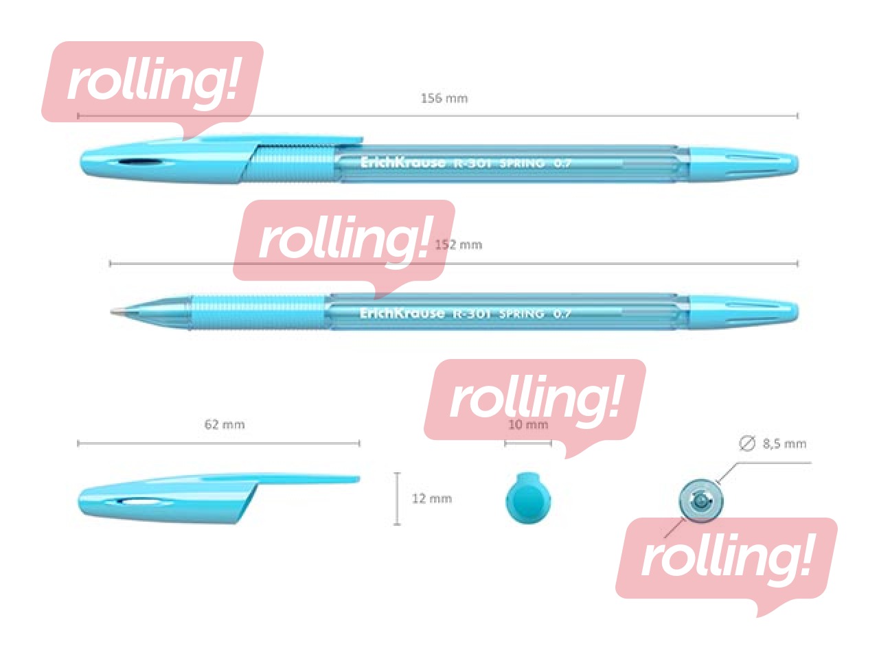 Lodīšu pildspalva ErichKrause R-301 Spring Stick&Grip, 0.7mm, zila