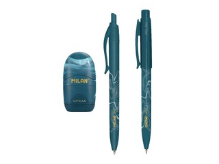 Kuulfüüsli pastapliiatsi, mehaanilise pliiatsi ja kustutuskummi komplekt Milan, Lava, sinine