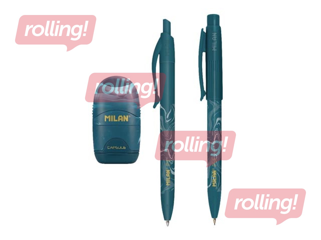 Kuulfüüsli pastapliiatsi, mehaanilise pliiatsi ja kustutuskummi komplekt Milan, Lava, sinine