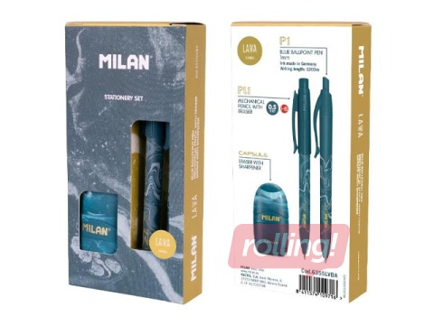 Набор шариковой ручки, механического карандаша и ластика Milan, Lava, синий