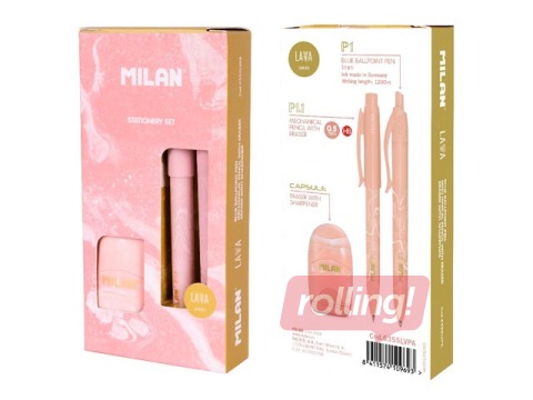 Kuulfüüsli pastapliiatsi, mehaanilise pliiatsi ja kustutuskummi komplekt Milan, Lava, roosa