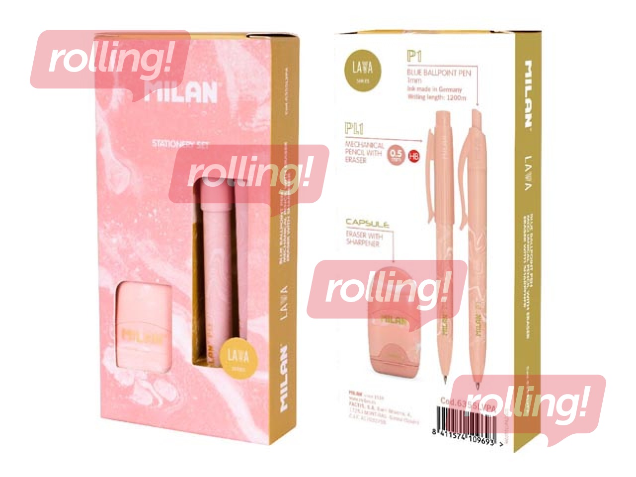 Kuulfüüsli pastapliiatsi, mehaanilise pliiatsi ja kustutuskummi komplekt Milan, Lava, roosa