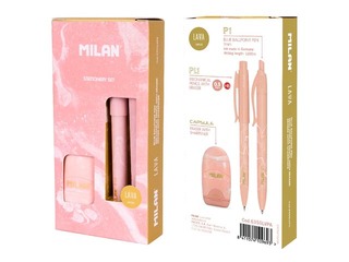 Набор шариковой ручки, механического карандаша и ластика Milan, Lava, розовый