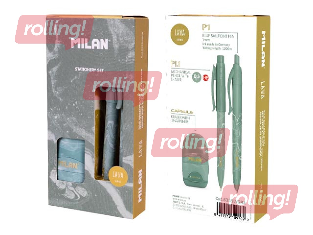 Kuulfüüsli pastapliiatsi, mehaanilise pliiatsi ja kustutuskummi komplekt Milan, Lava, roheline