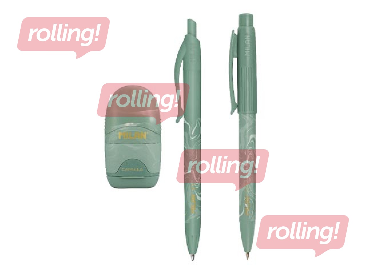 Kuulfüüsli pastapliiatsi, mehaanilise pliiatsi ja kustutuskummi komplekt Milan, Lava, roheline