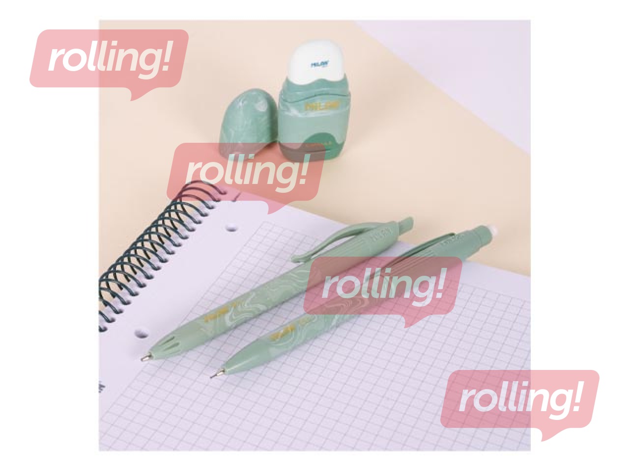 Kuulfüüsli pastapliiatsi, mehaanilise pliiatsi ja kustutuskummi komplekt Milan, Lava, roheline