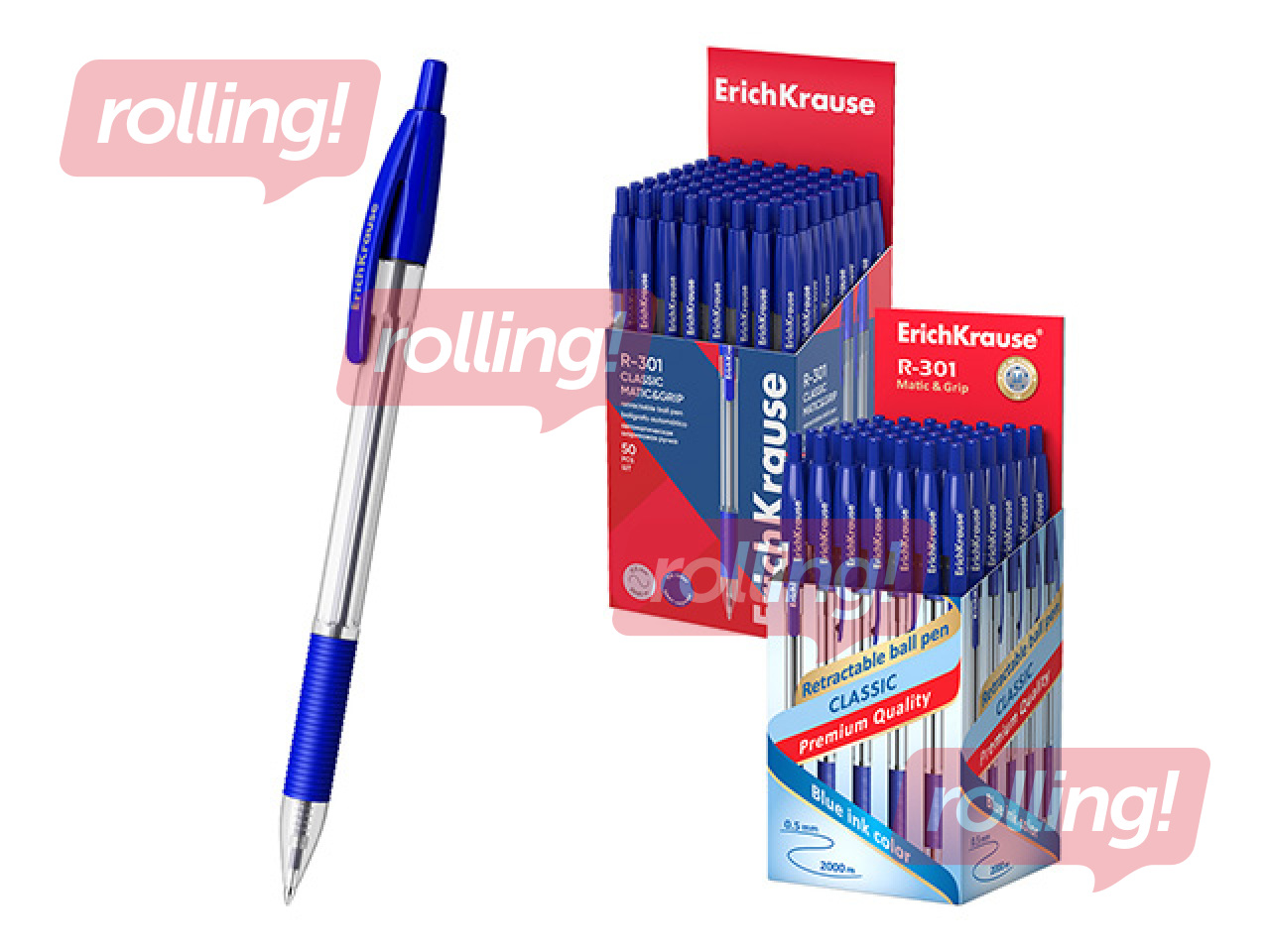 Pastapliiats Erich Krause, R-301, Matic&Grip Classic, sinine, 1mm