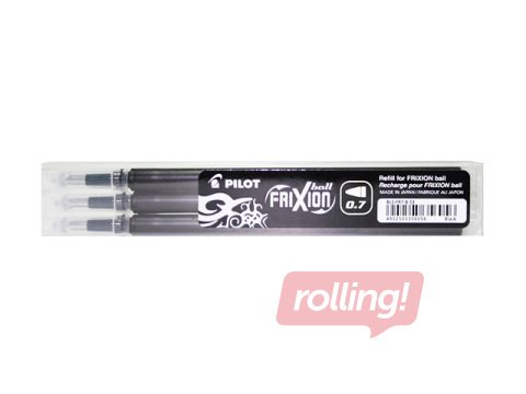 Serdenis Pilot Frixion 0.7mm, melna tinte, iepakojumā 3 gab.