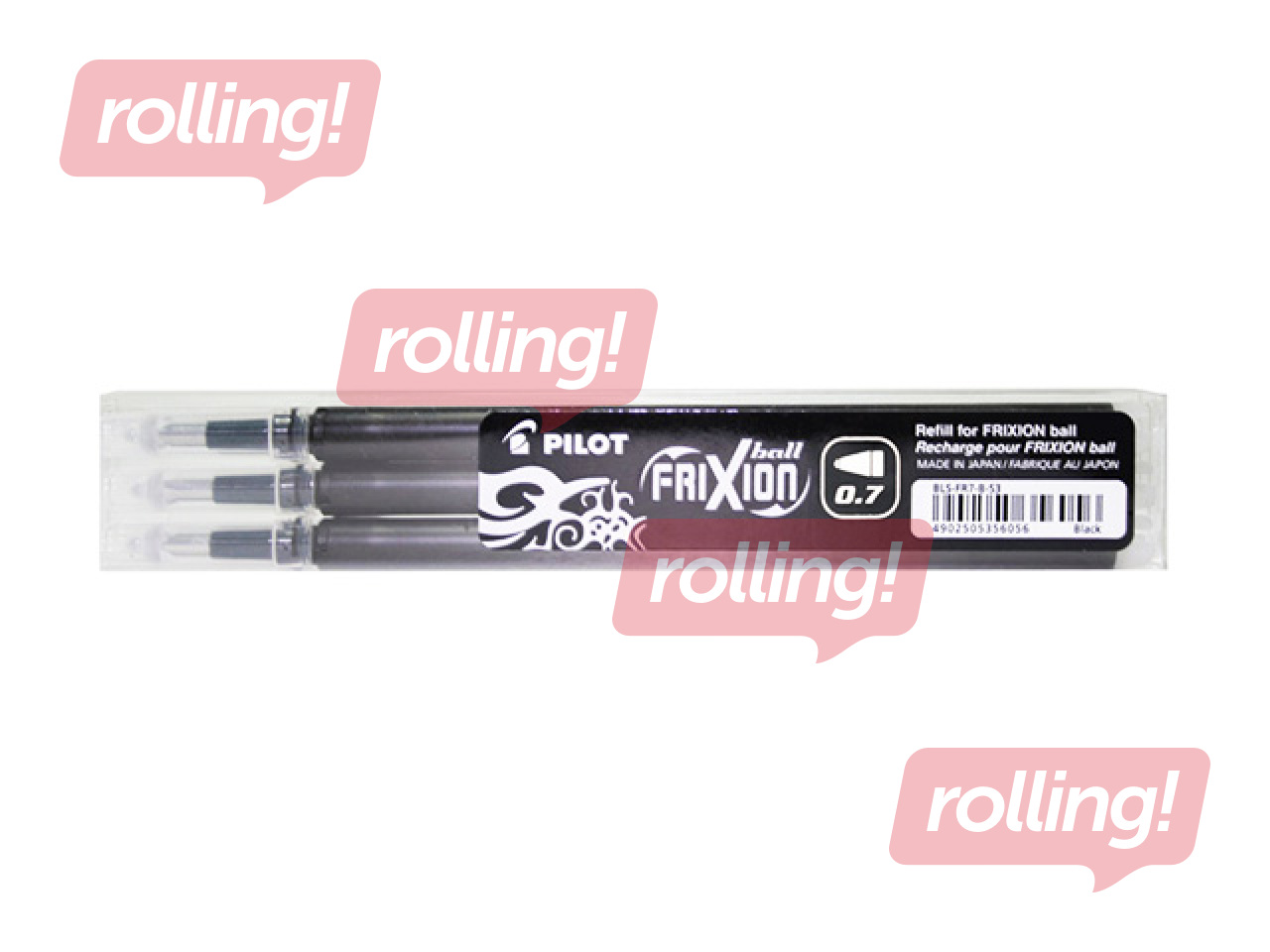 Serdenis Pilot Frixion 0.7mm, melna tinte, iepakojumā 3 gab.