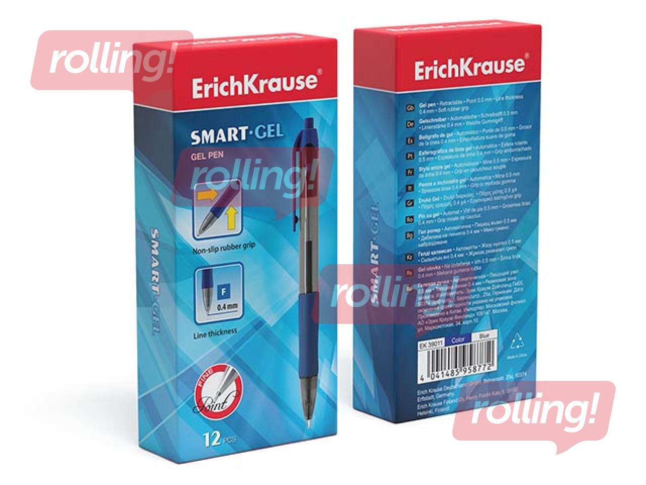 Sissetõmmatav geelist tindipliiats ErichKrause Smart-Gel, 0,5 mm, tindi värv: sinine