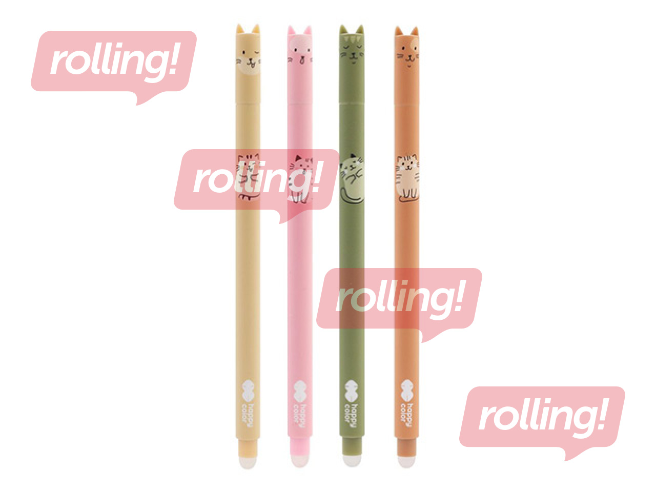 Gēla pildspalva dzēšama Happy Color Warm Kitty, zila tinte, 0.5mm