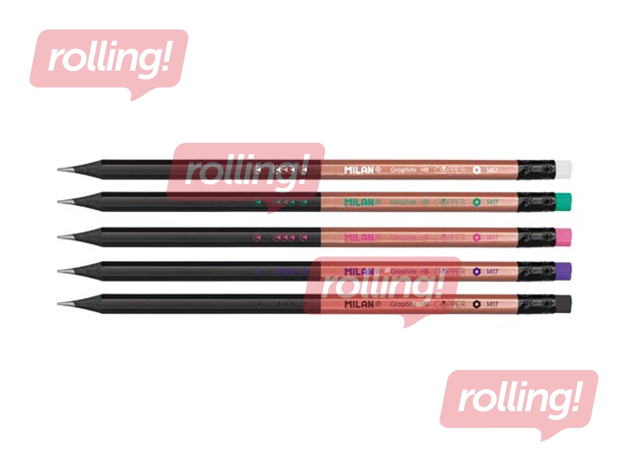Kuusnurkne grafiitpliiats Milan Copper, kustutuskummiga, HB