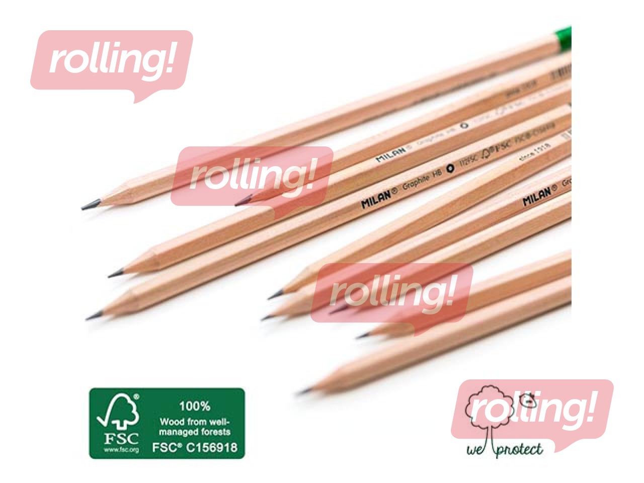 Graphite pencil, Milan, with eraser, FSC®-certified wood, HB