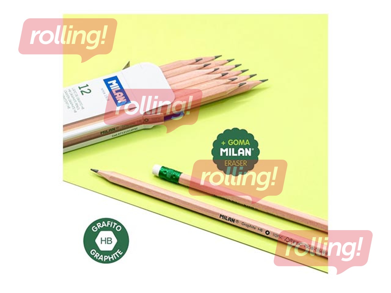 Карандаш, Milan, с ластиком, натуральное дерево, HB