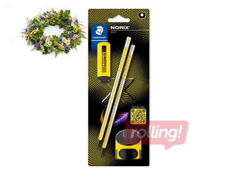 Pliiatsite komplekt NORIX 181 kustutuskummi ja teritajaga, HB, kollane +Jaanipäeva kingitus!
