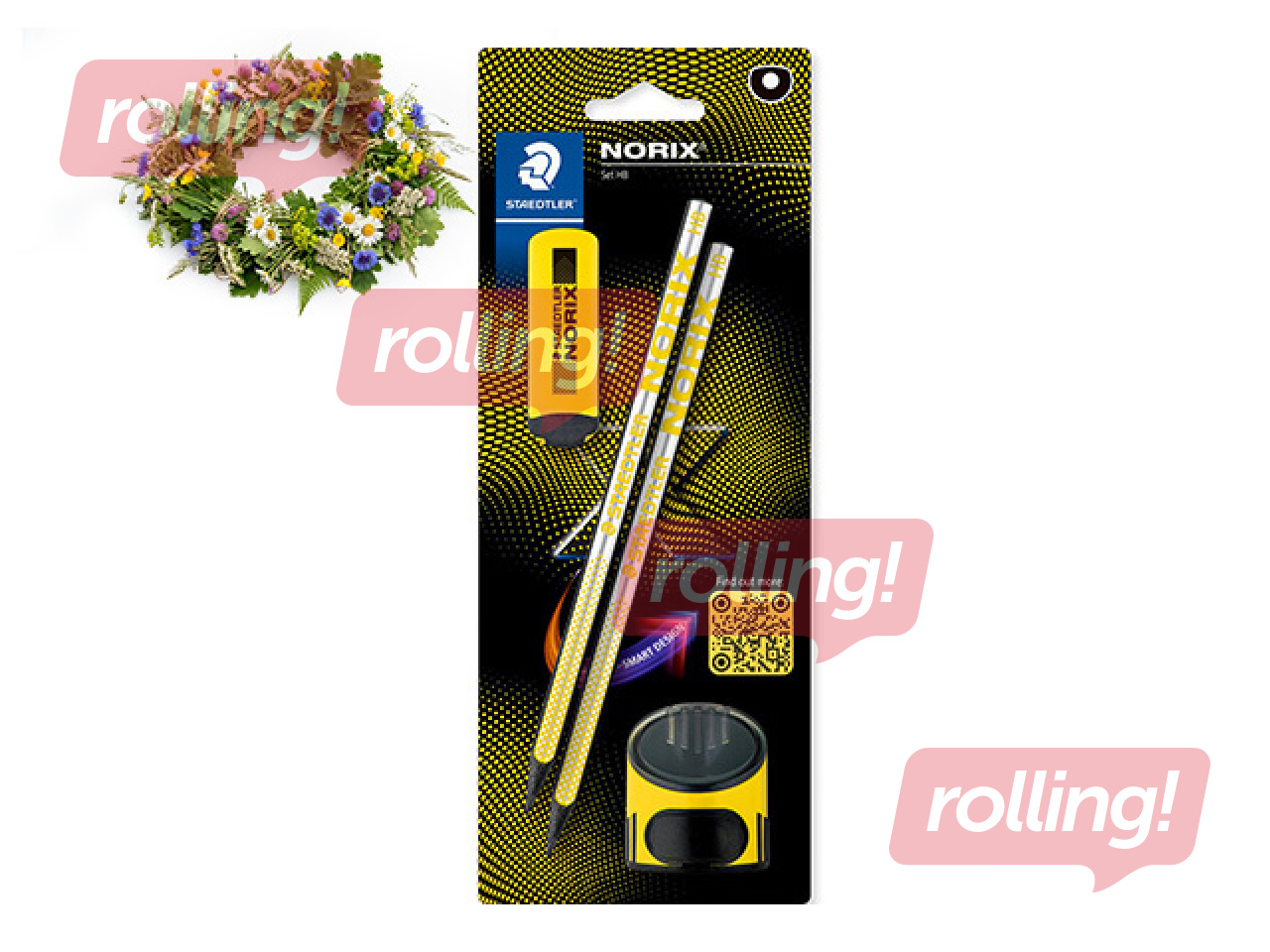 Pliiatsite komplekt NORIX 181 kustutuskummi ja teritajaga, HB, kollane +Jaanipäeva kingitus!