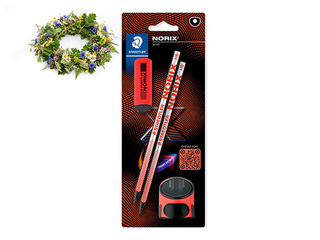 Pliiatsite komplekt NORIX 181 kustutuskummi ja teritajaga, HB, punane +Jaanipäeva kingitus!