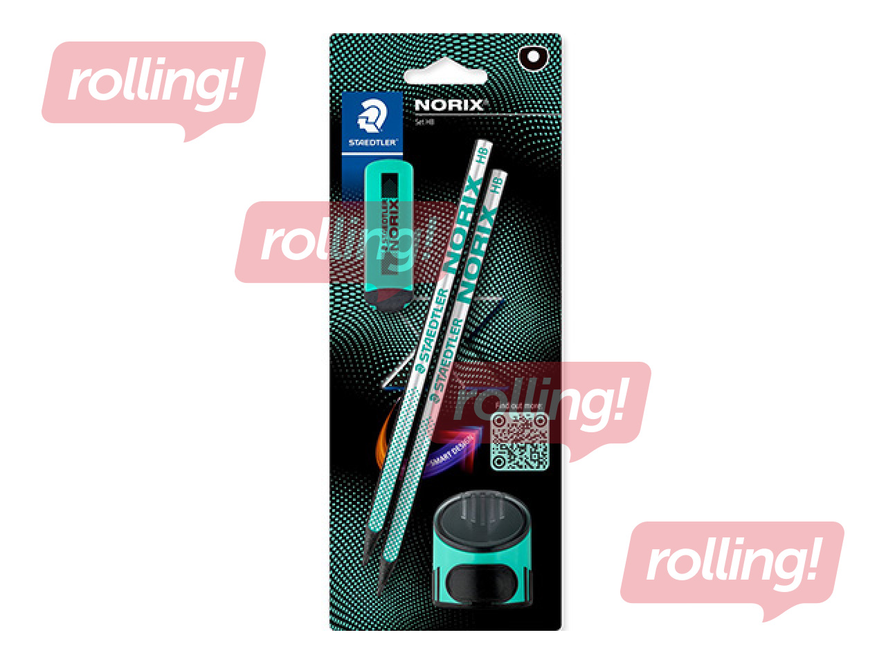 Pliiatsite komplekt NORIX 181 kustutuskummi ja teritajaga, HB, roheline