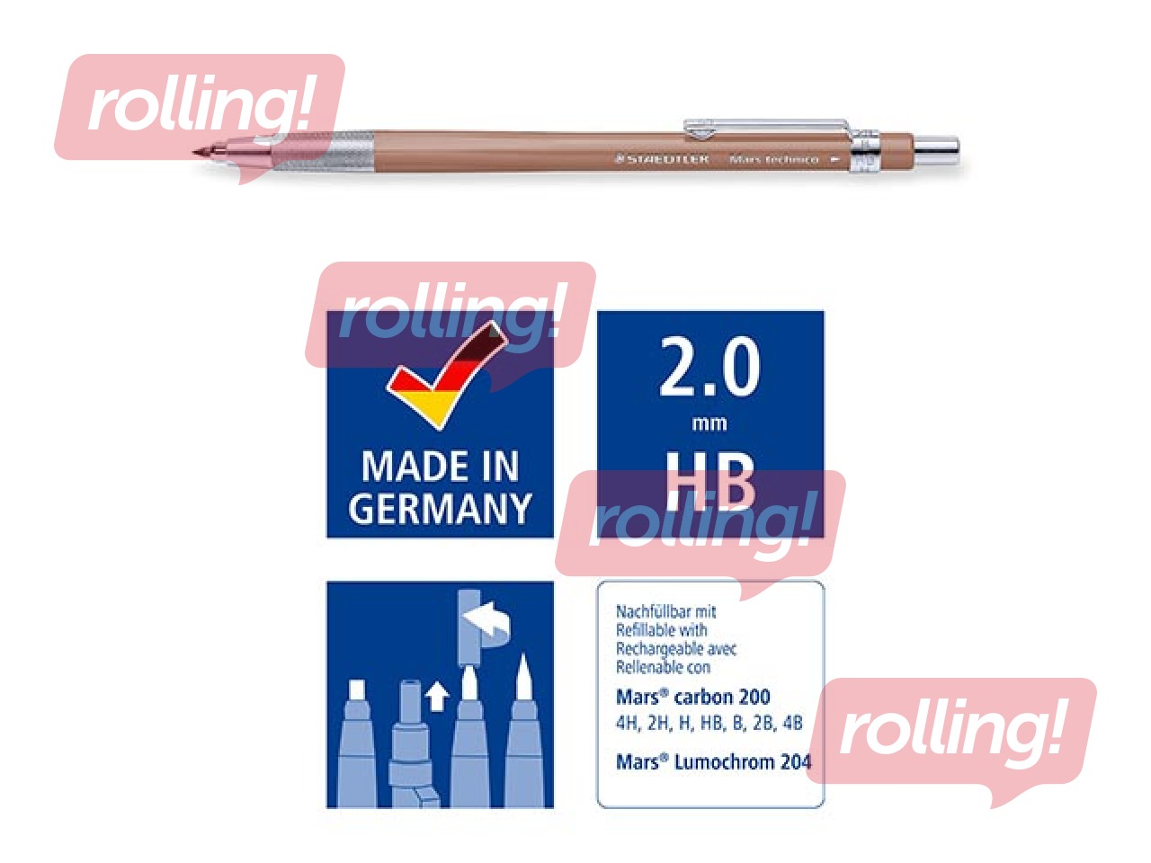 Mehāniskais zīmulis Staedtler, Mars technico 780, HB, tumši rozā, 2mm