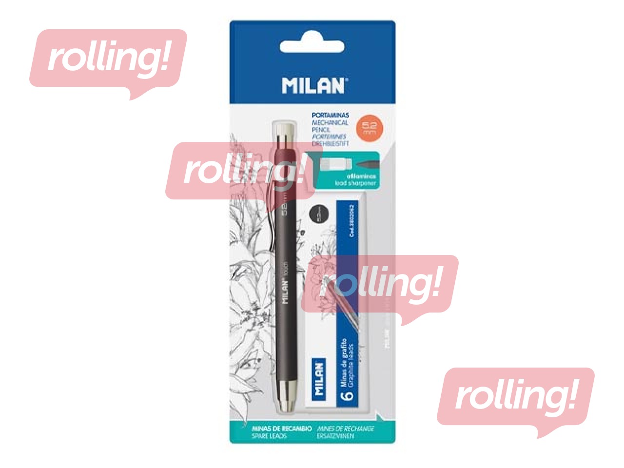 Mechanical pencil Milan, with 6 graphite refills, black, 5.2mm