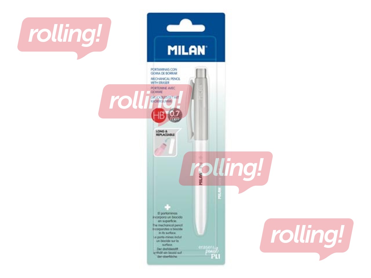 Mehāniskais zīmulis ar dzēšgumiju Milan, PL1, 0.7mm, pelēks