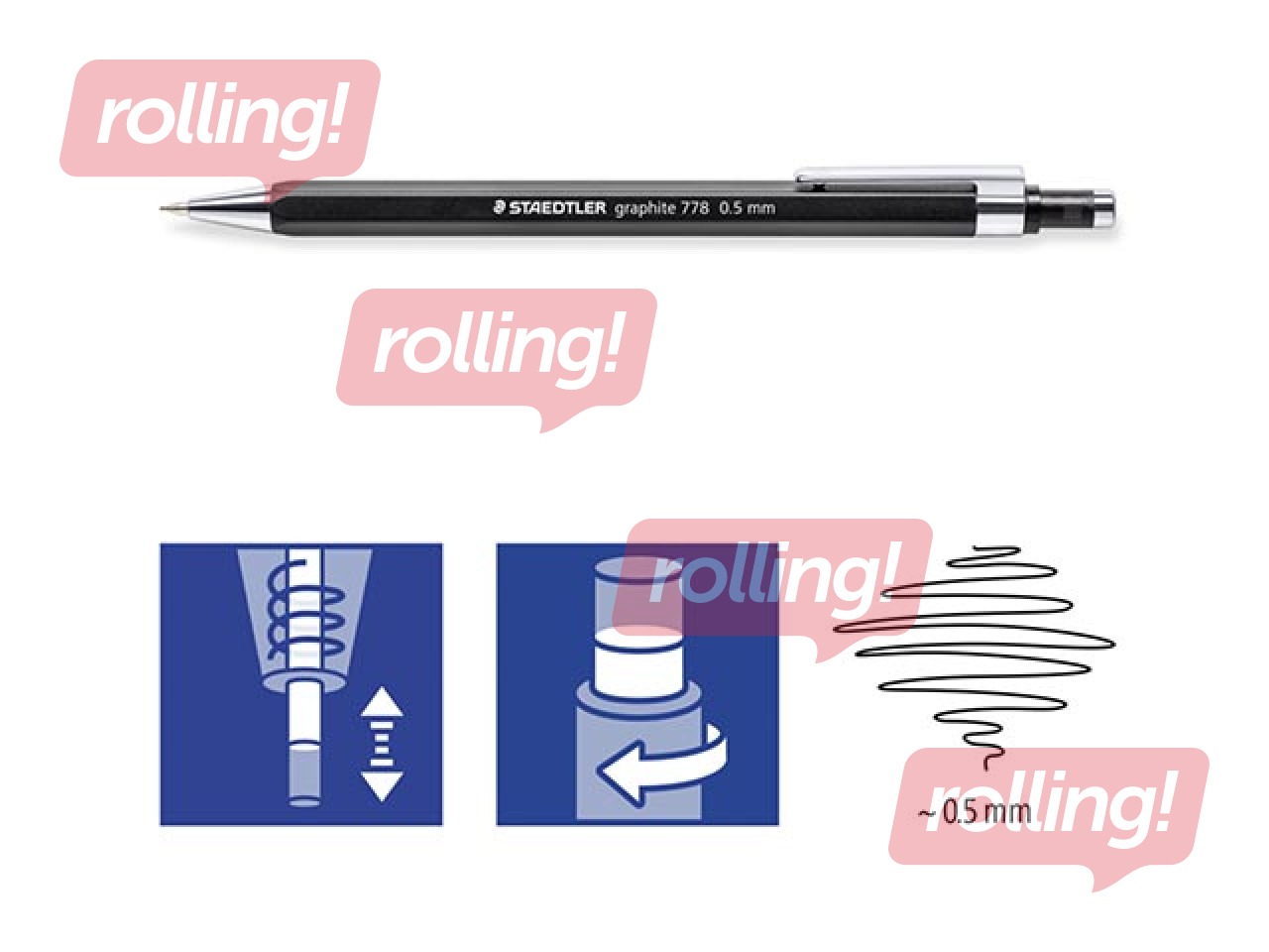Mehāniskais zīmulis Staedtler, 778, HB, ar dzēšgumiju, melns, 0.5mm